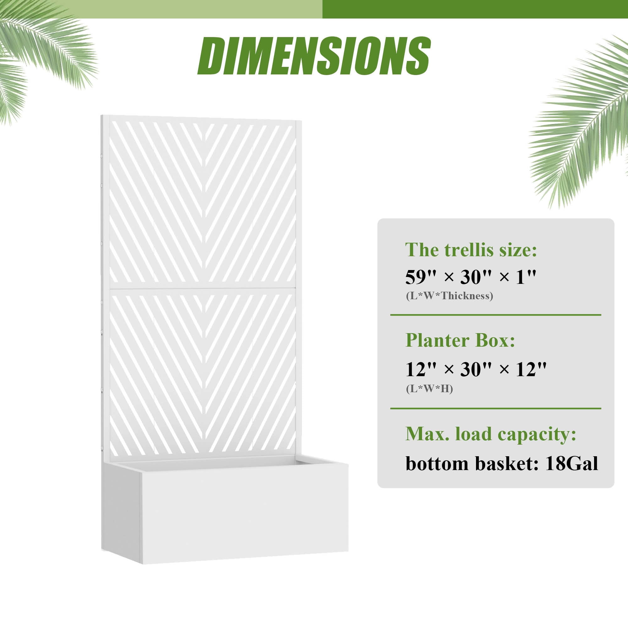 MAYEERTY 59X30" Metal Outdoor White Privacy Screen with Planter Box for Backyard & Garden, 2 Piece Set