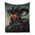 thumbnail image 1 of Fantasy Soft Flannel Fleece Blanket, Unusual Sinister Robotic Demon Character Futuristic Computer-Generated Cyber Print, Cozy Plush for Indoor and Outdoor Use, 70" x 90", Black Red, by Ambesonne, 1 of 6