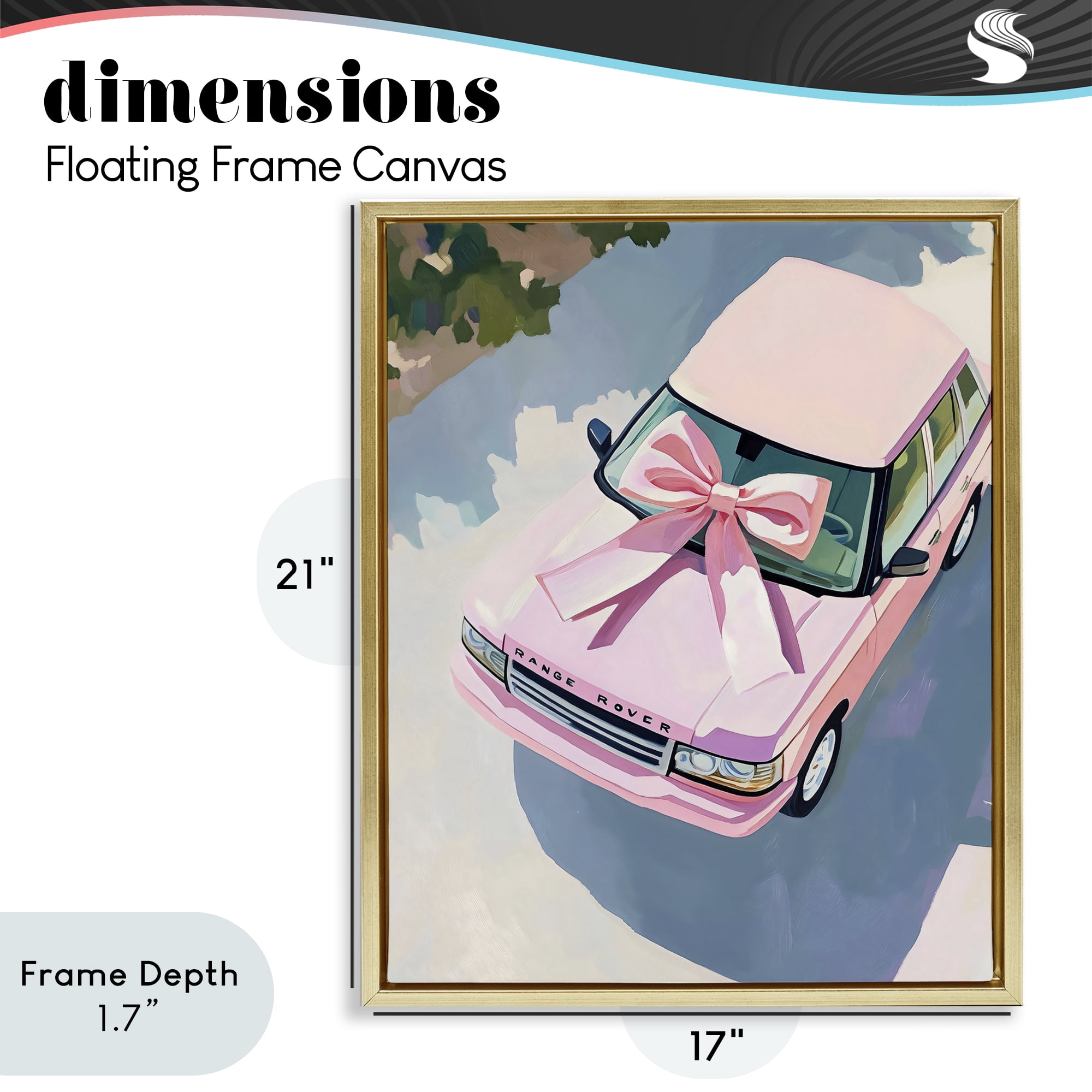 Stupell Industries Pink Luxury Rover with Ribbon Gold Framed Floater Canvas Wall Art, design by The Prints Vibe