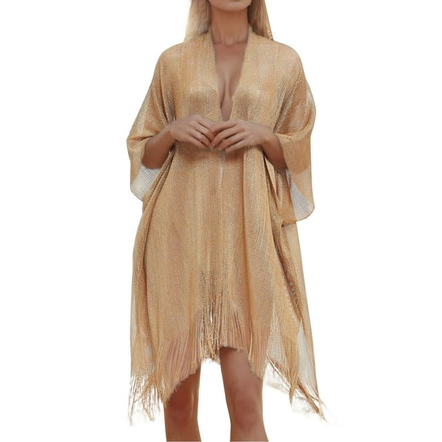 Cape à Franges Filigrane pour Femmes avec Poignets Couleur Unie Écharpe Fine Transparente
