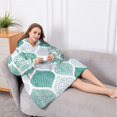 thumbnail image 5 of Oversized Wearable Blanket Hoodie,Green and White Geometric Quatrefoil Pattern Sherpa Blanket Hoodie with Super Pockets,Super Warm Fuzzy Pullover for Women & Men, 5 of 6
