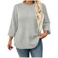 thumbnail image 2 of Hilenly Plus Size Crewneck Sweatshirt for Women 3/4 Sleeve Waffle Knit Tops Tunic Sweatshirts, 2 of 9