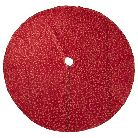 Elegant Gold Embroidery Burgundy Christmas Tree Skir, 70 Inch Round