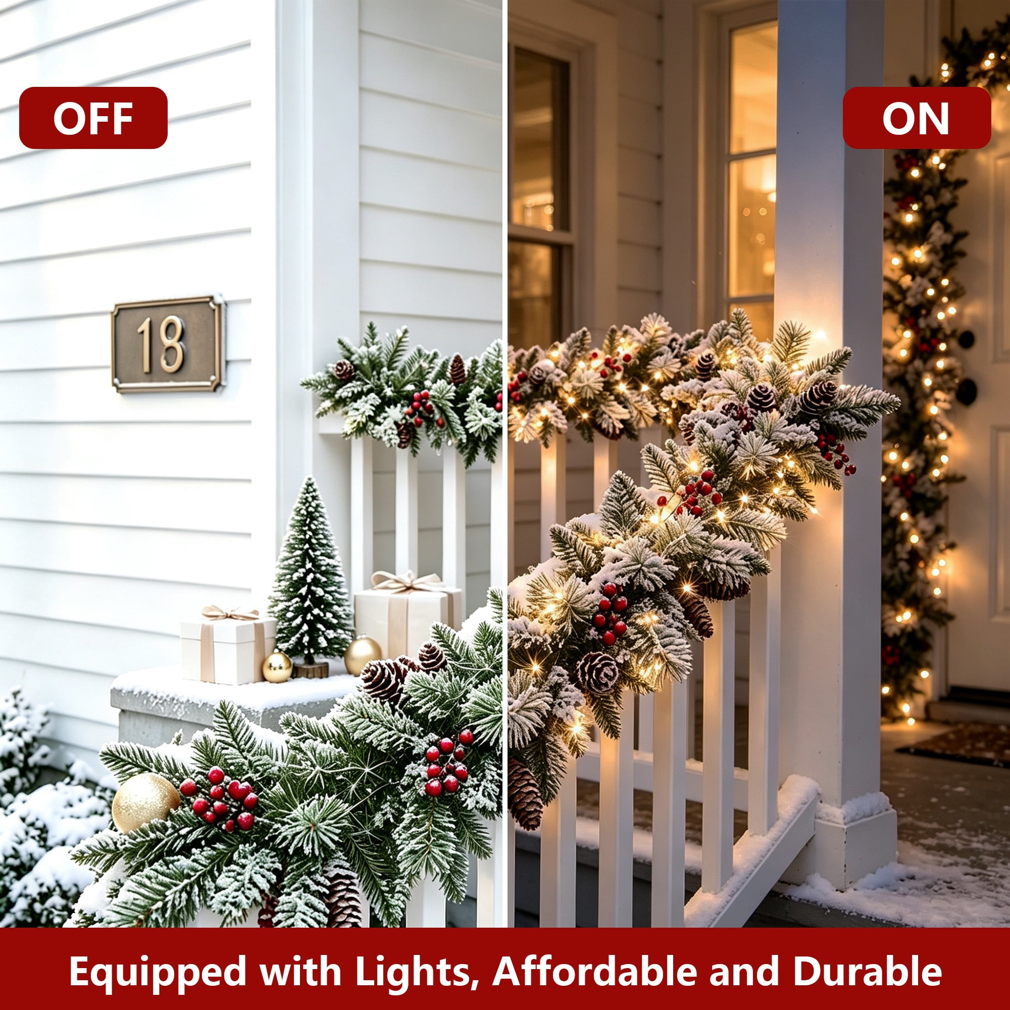 Abble 108" Artificial Christmas Garland, Pre‑Strung Warm‑White LED Lights for Indoor & Outdoor Mantel Stairway Decoration