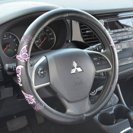BDK Pink Butterfly Pattern Car Steering Wheel Cover 14.5" - 15.5"