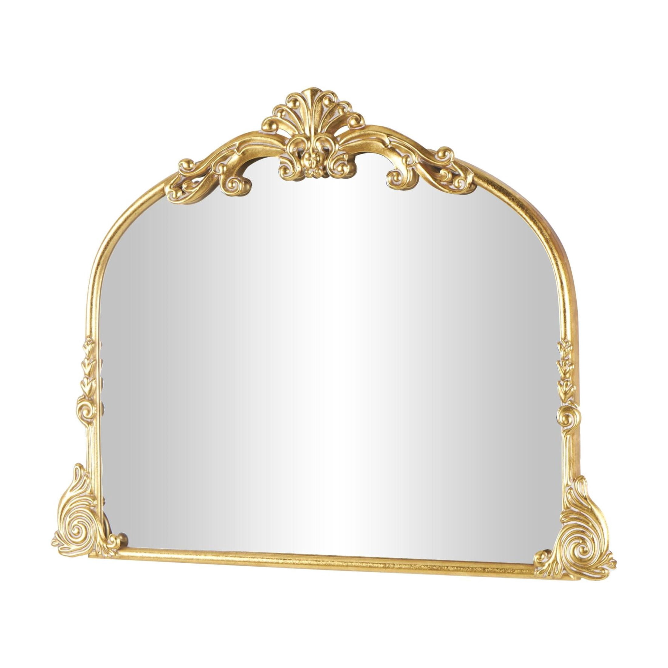 DecMode 44" x 34" Gold Ornate Arched Baroque Scroll Wall Mirror