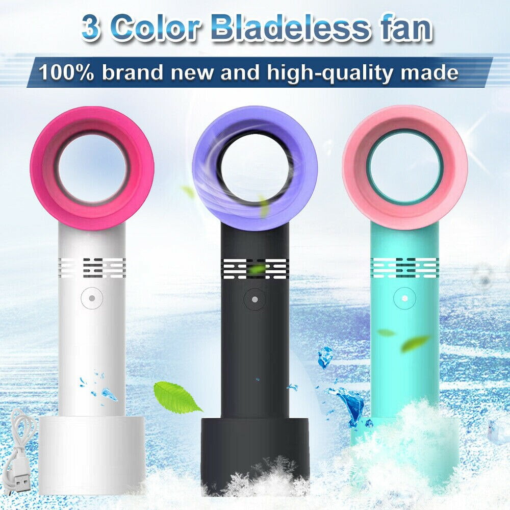 360° Portable Cool Bladeless Hand Held Cooler Mini USB Cable No Leaf Handy Fan