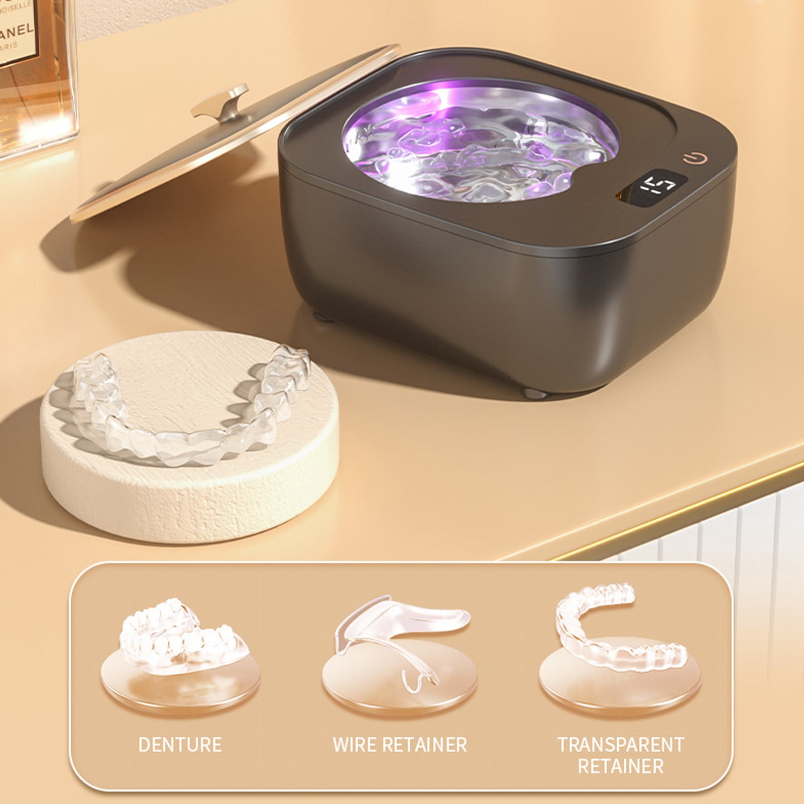 Tnobhg Professional Ultrasonic Retainer Cleaner with Timer High Frequency Waterproof US Plug Denture Jewelry Cleaning Machine