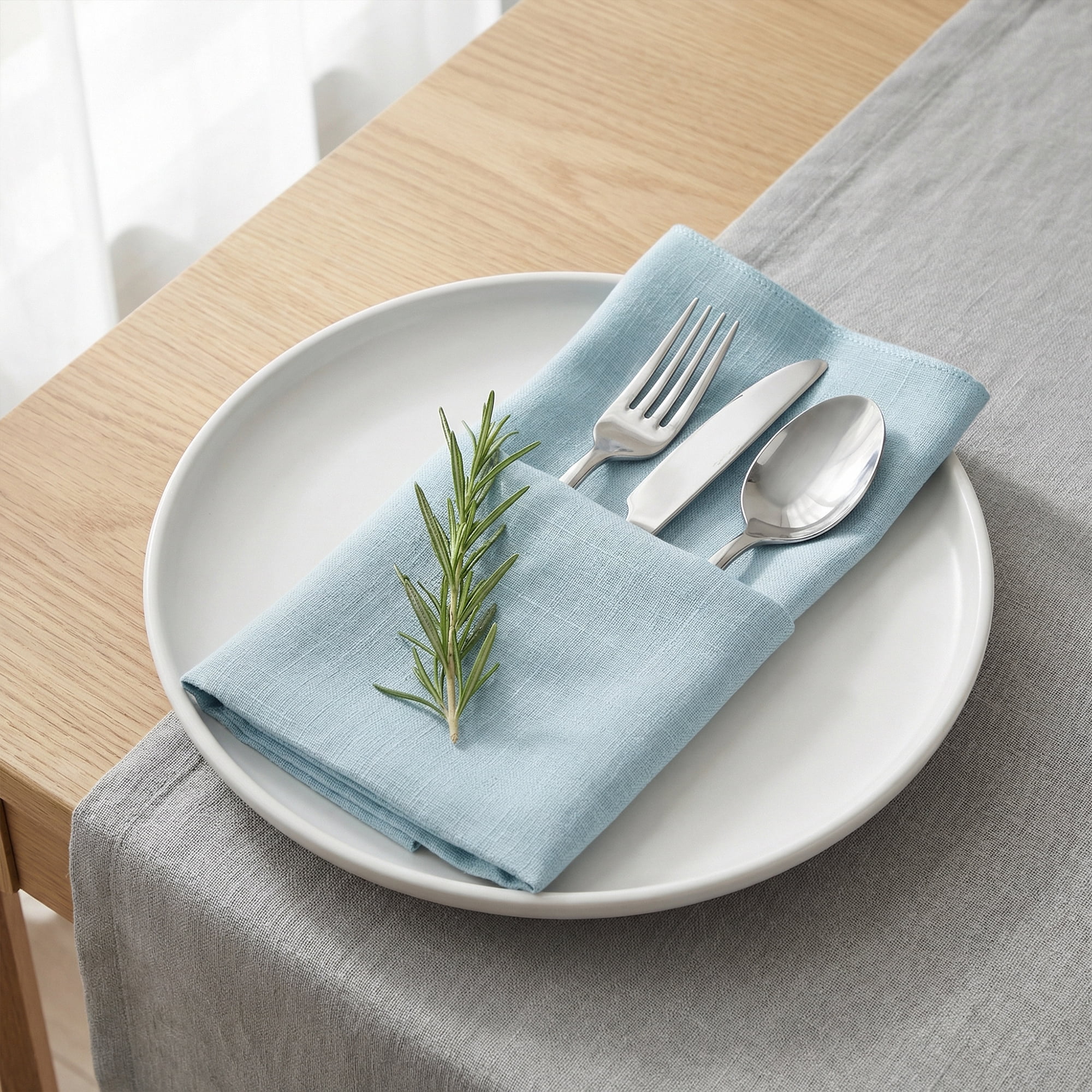 Unique Bargains 12Pcs Solid Washable Reusable Cloth Napkins Gray Blue 13x13inch