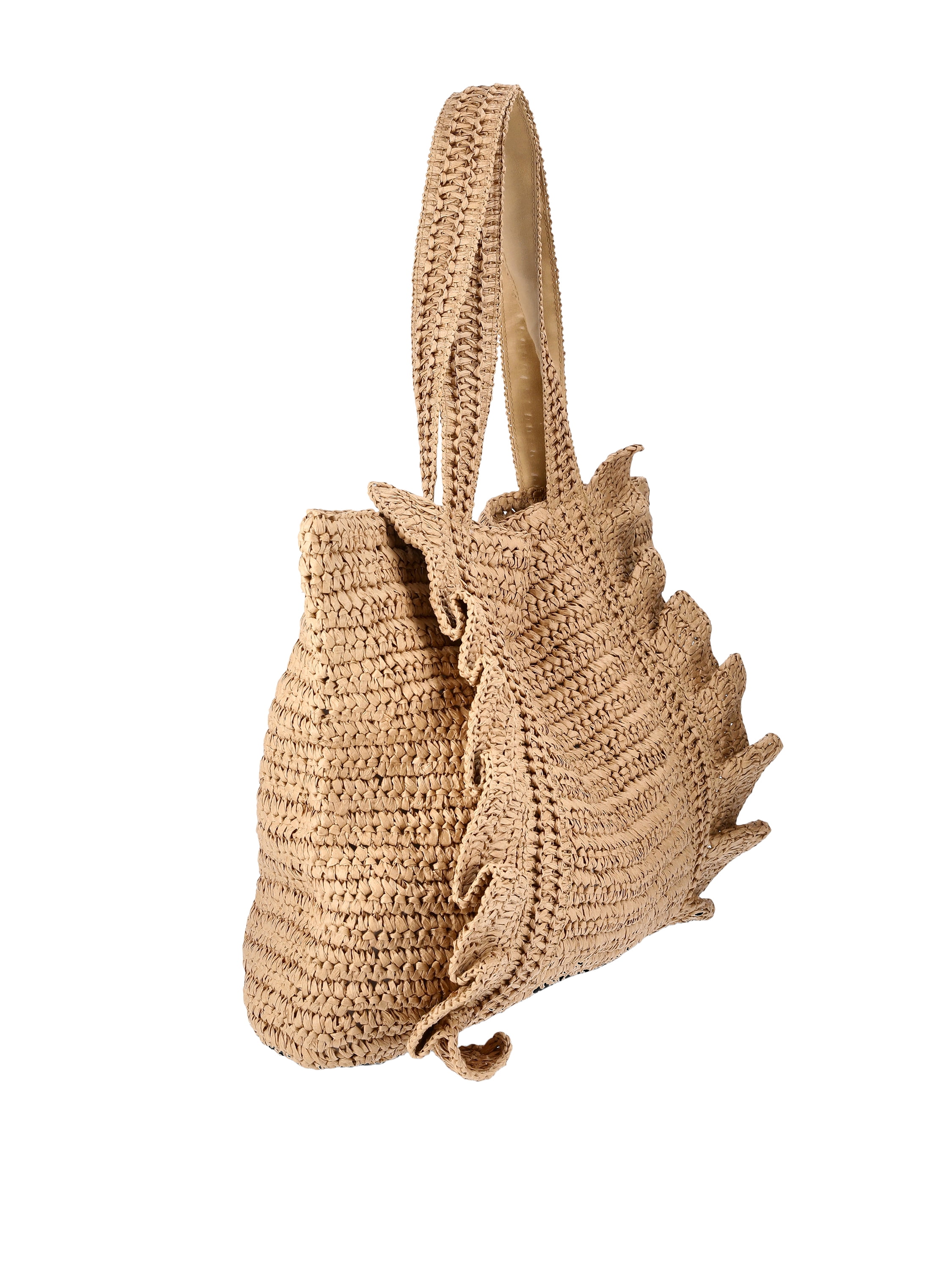 Time and Tru Women's Ruffle Straw Tote Bag, Natural