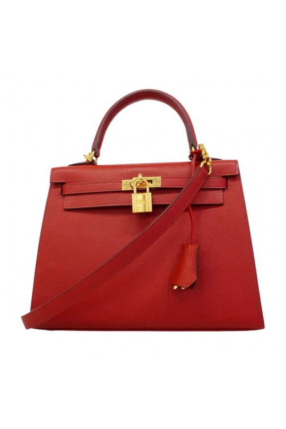 Pre-Owned Hermes Kelly 25 Handbag, Veau Epsom Leather, Rouge Casaque, U Stamp, 2-way Bag for...
