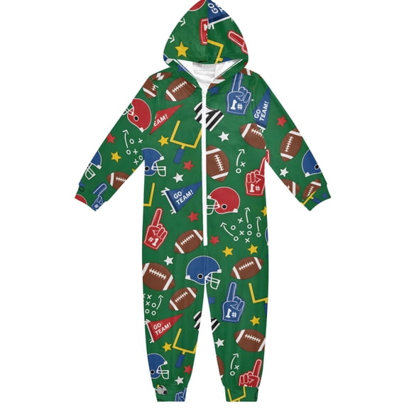 Hat Football Boys & Girls Hooded One-Piece Pajamas Warm Crystal velvet Hooded Long Sleeve Loungewear Jumpsuit Unisex