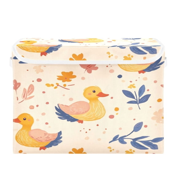 Storage Box With Lid 16.5x12.6x11.8In Foldable Stacked Household Storage Box Orange Cute Duckling Seamless