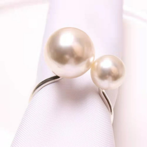 2 piezas de accesorios de mano de moda apertura en forma de U ajustable, cierre de servilleta de perlas, oro y plata