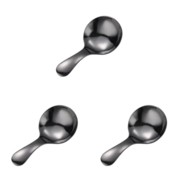 Toystoory Cuchara de cabeza redonda antioxidante mango corto liso azúcar sal pudín helado sopa cucharadita cuchara vajilla negro Type1 NO1
