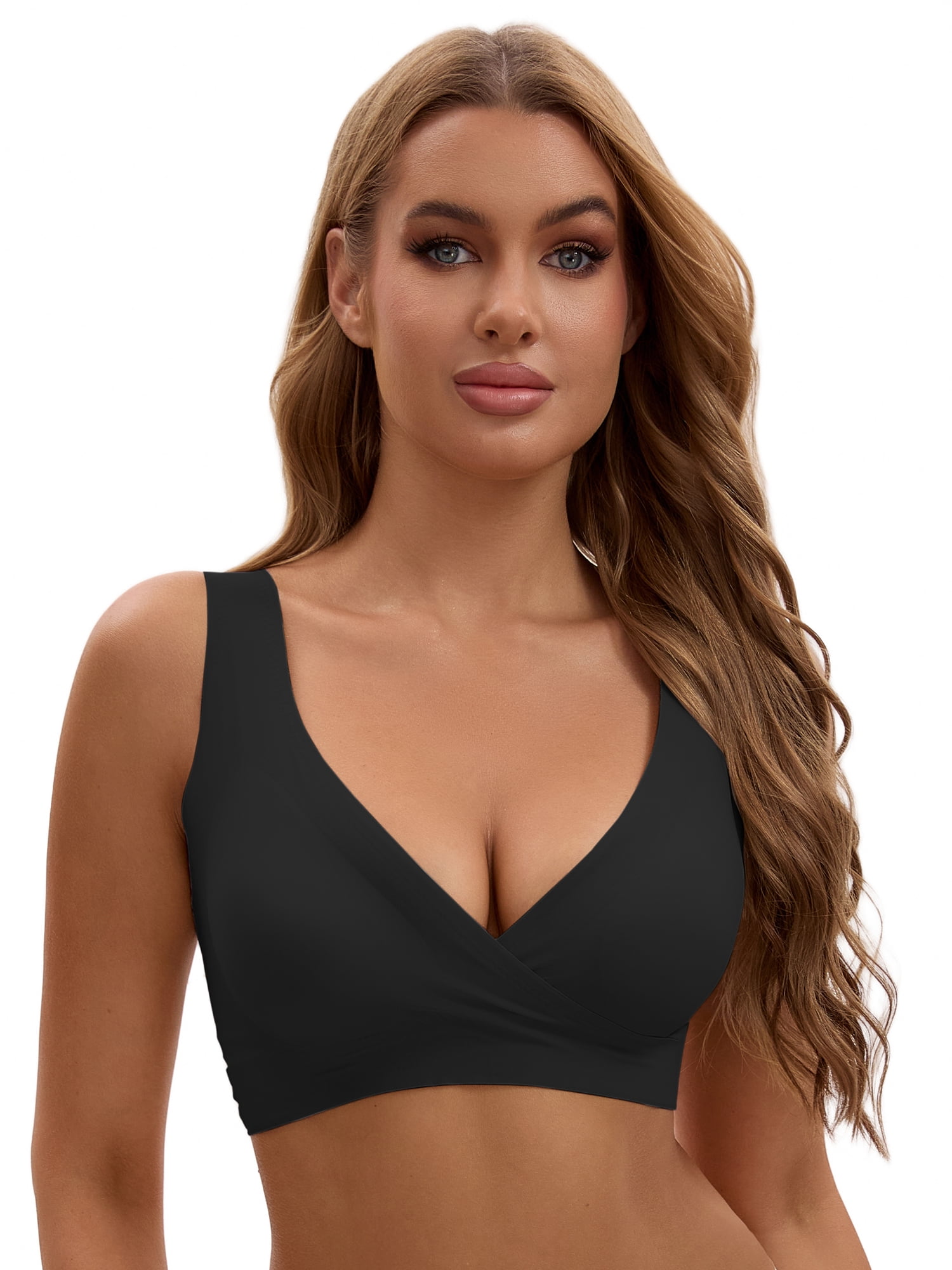 Unique Bargains Women's Nursing Crossover Wirefree Maternity Bra S Black