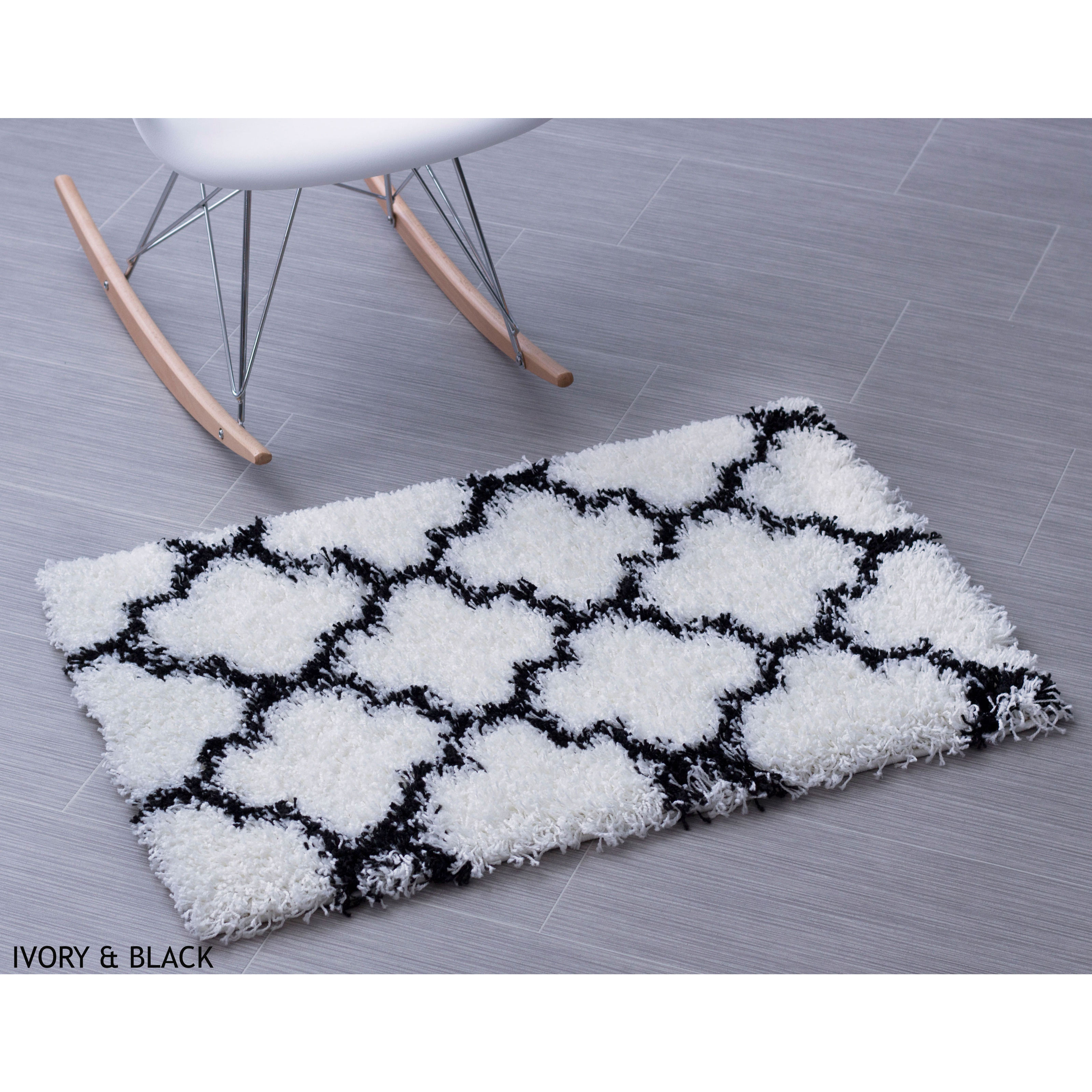 Super Area Rugs, Cozy Plush White & Black Trellis Shag Rug, 2' x 3