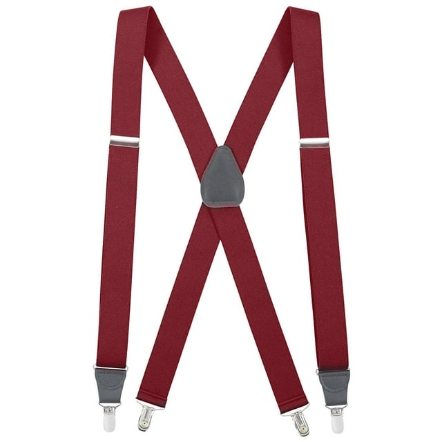 Mens Elastic X-back Adjustable Clip-on Suspenders With Leather Trim - Red (Regular, 46" Long)