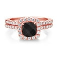 thumbnail image 2 of Gem Stone King 18K Rose Gold Plated Silver Ring Onyx Moissanite (1.44 Cttw), 2 of 5
