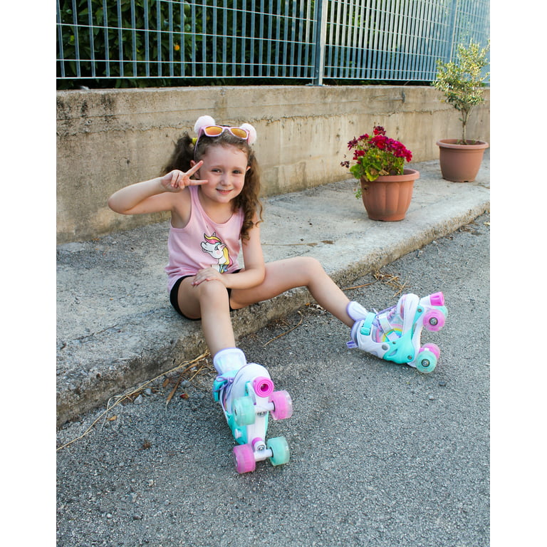 Unicorn Pattern Adjustable Light Up Roller Skates for Girls Ages 6-12 & 3-5  | Wheelkids Rainbow Patines