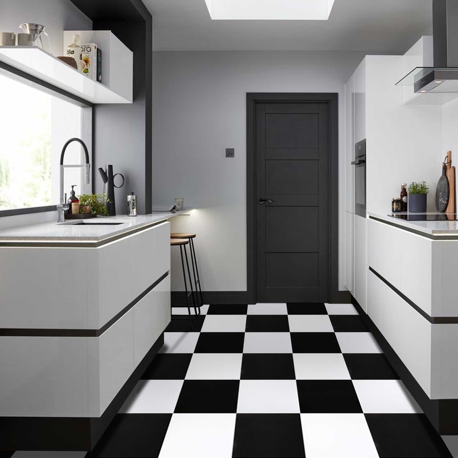 UMIGGEE Black and White Vinyl Flooring 12"x12" 20-pcs Peel and Stick Floor Tile/Coverings Easy to Install for Kitchen Living Room (20 sq. ft./Pack, 10 Black and 10 White)