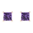 thumbnail image 3 of 14K Solid Gold Push Back Stud Earrings for Women | 2 cttw Princess Cut Simulated Alexandrite | Rose Gold, 3 of 5