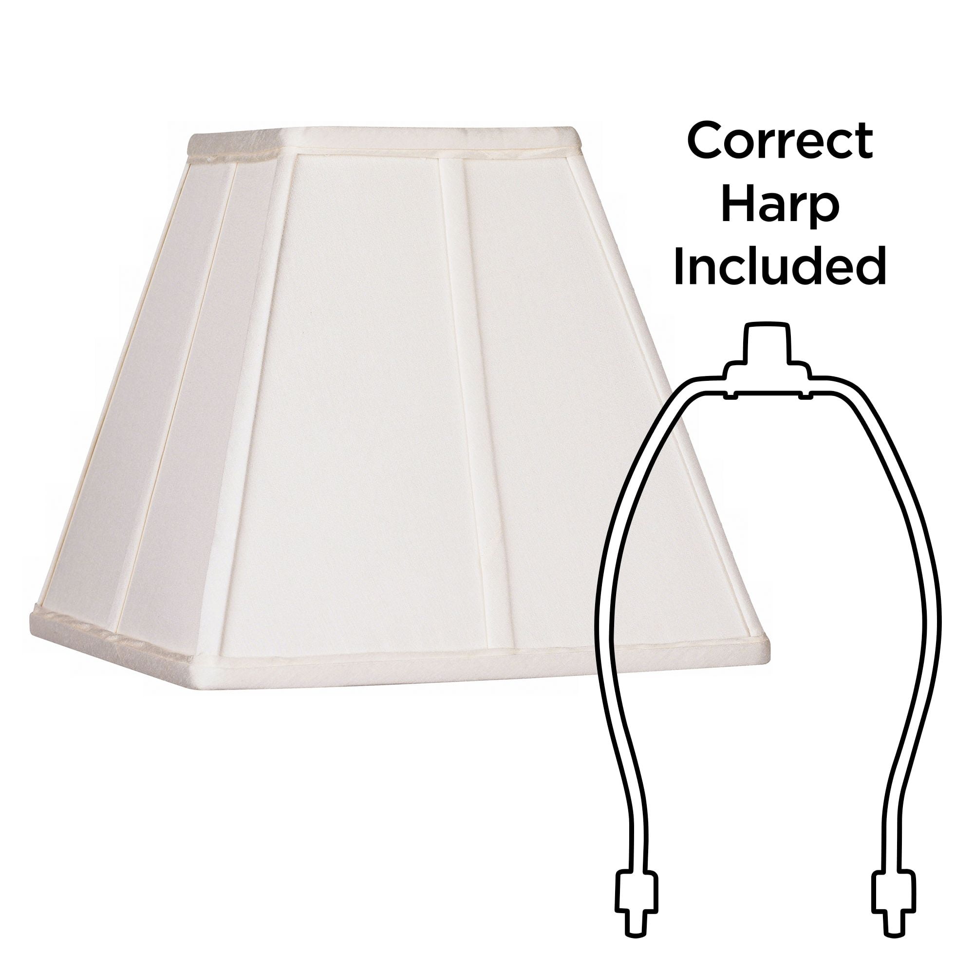 Springcrest Ivory Classic Small Square Lamp Shade 5.25" Top x 10" Bottom x 9" High x 9" Slant (Spider) Replacement with Harp and Finial