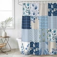 thumbnail image 6 of Blue Floral Shower Curtain Set - Standard 72" x 72" Washable Bathtub Curtain with 12 Hooks, Spring Flowers Plants Patchwork Grid Bohemia Waterproof Fabric Shower Curtains for Bathroom/Bathtub Décor, 6 of 6
