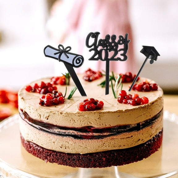 Soimiss 30Pcs Class of 2023 Graduation Cupcake Toppers Black Reusable Dessert Picks