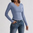 thumbnail image 2 of Nestiefly Long Sleeve Shirts for Women Fall Fashion V Neck Crop Tops Soft Stretchy Thermal Base Layer Undershirt Blue S, 2 of 6
