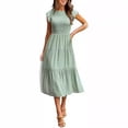 thumbnail image 6 of Herbert Women's Flutter Sleeve Tiered Maxi Dress, Smocked Elastic Waist Ruffle Layered Long Dress with Puff Sleeves,S,Pink, 6 of 32