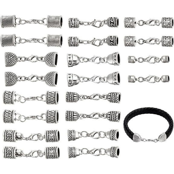 20pcs 10 Styles Alloy Cord End Caps with Lobster Clasp Leather Jewelry Clasps Necklace End Tip with Loop Ring Connector for DIY Bracelets Necklaces Chokers Jewelry Making