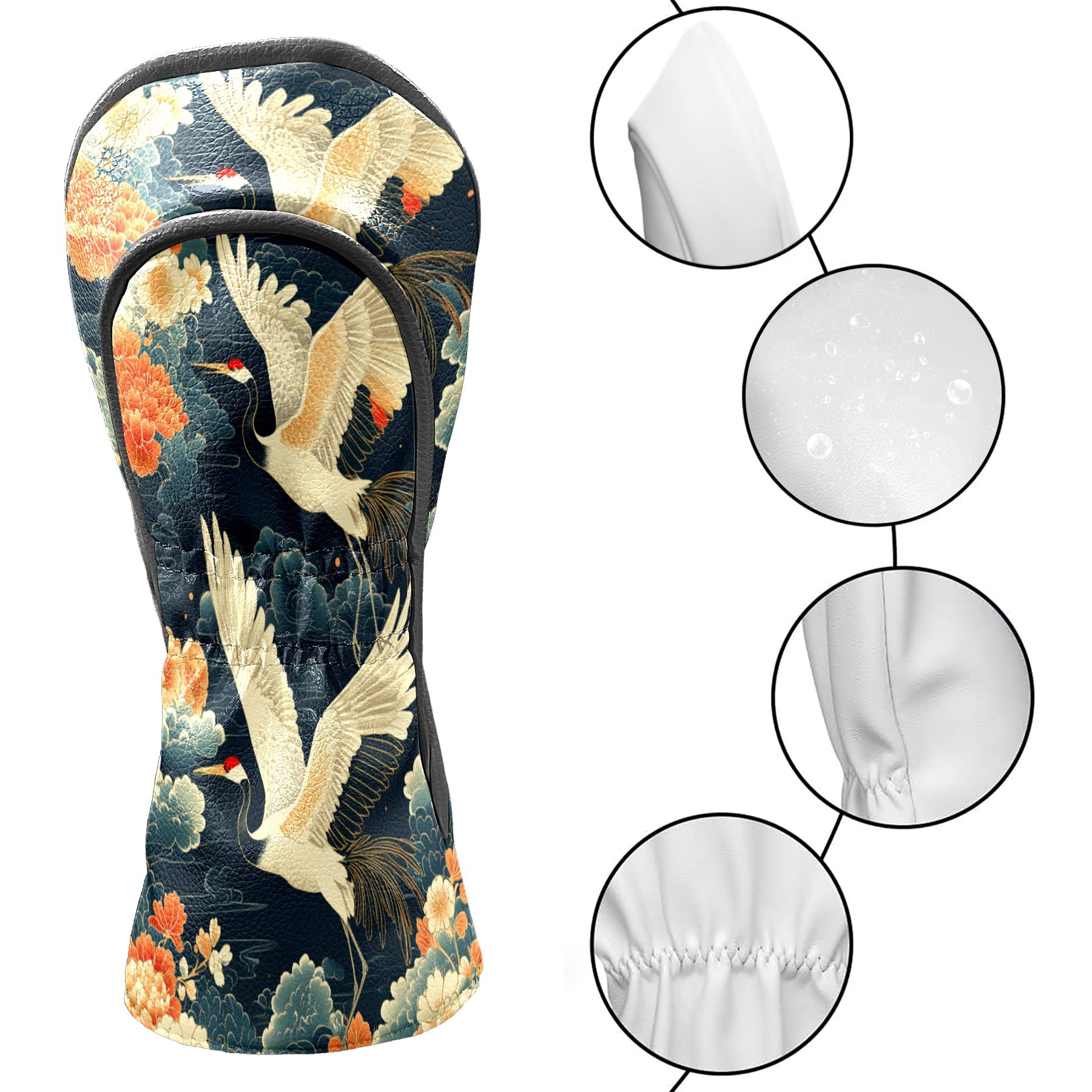 Golf Club Covers PU Leather Waterproof Head Covers for Fairway Woods Hybrids Cranes White Clouds
