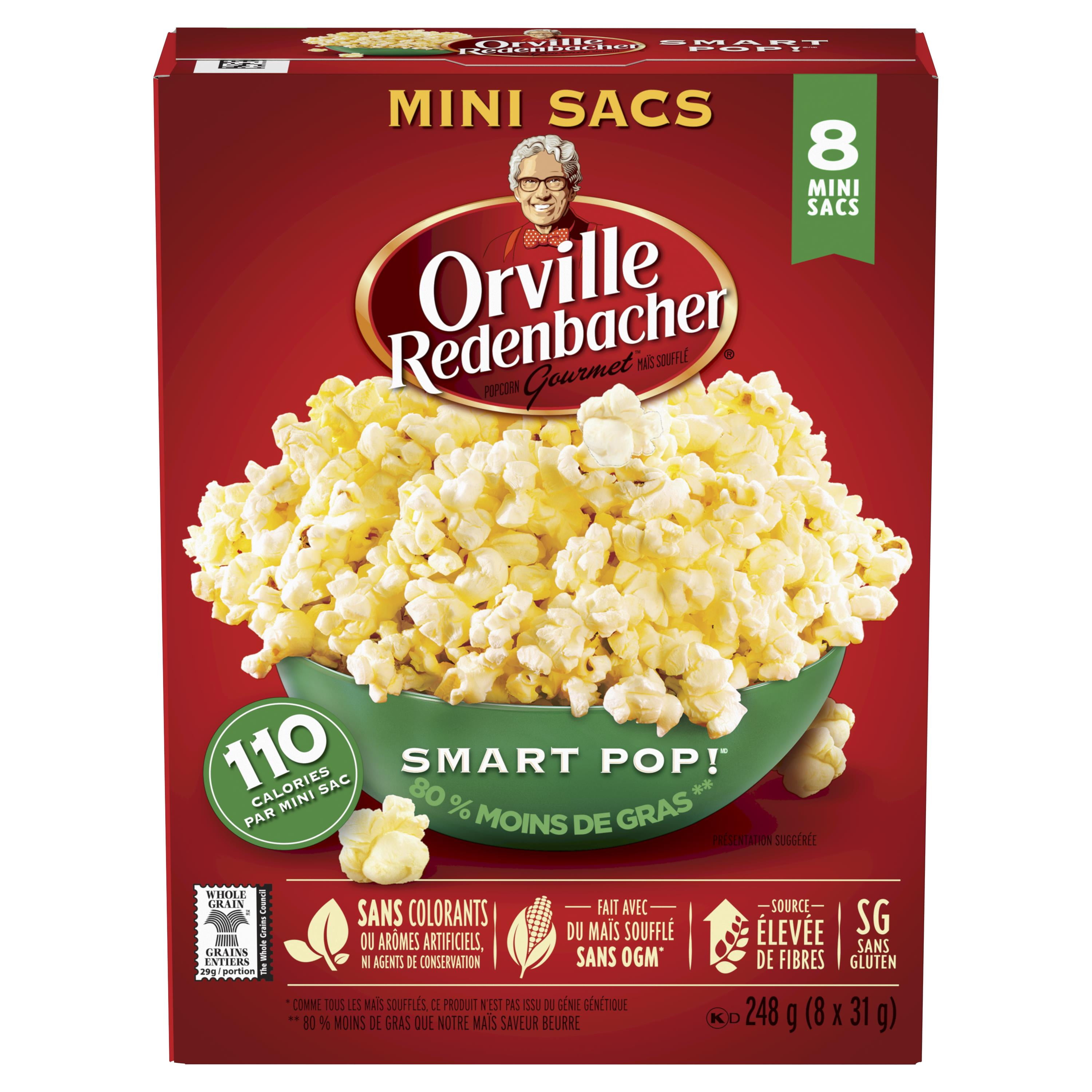 Orville Redenbacher Smart Pop! Micro-ondes maïs soufflé, 8 mini sac (8 x 31 g) 248 g sans OGM, grains entiers micro-ondes  maïs soufflé  avec a source élevée de fibres et 80% moins de gras*