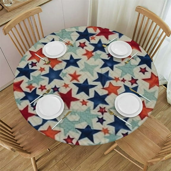 4th of July Fitted Round Tablecloth, Grunge Celebration of Independence Day of United States of America