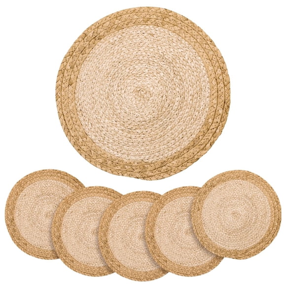 Mantel individual BAVIFY de 33 cm, redondo, tejido, juego de 6 unidades, color natural