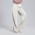 thumbnail image 4 of Cotton Wide Leg Pants for Women with Slits Elastic High Waist Loose Casual Fall Spring Baggy Lounge Sweatpants (2XL, Beige), 4 of 7