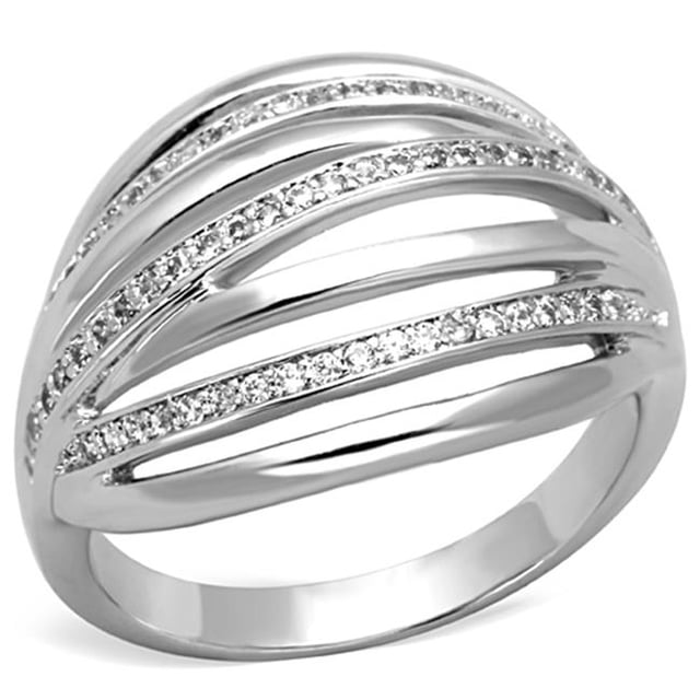 Alamode 3W828-9 Women Rhodium Brass Ring with AAA Grade CZ in Clear - Size 9