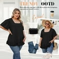 thumbnail image 3 of Bukemao Women's Square Neck Peplum Blouse - Plus Size Casual Flowing Summer Top with Short Sleeves, 3 of 6