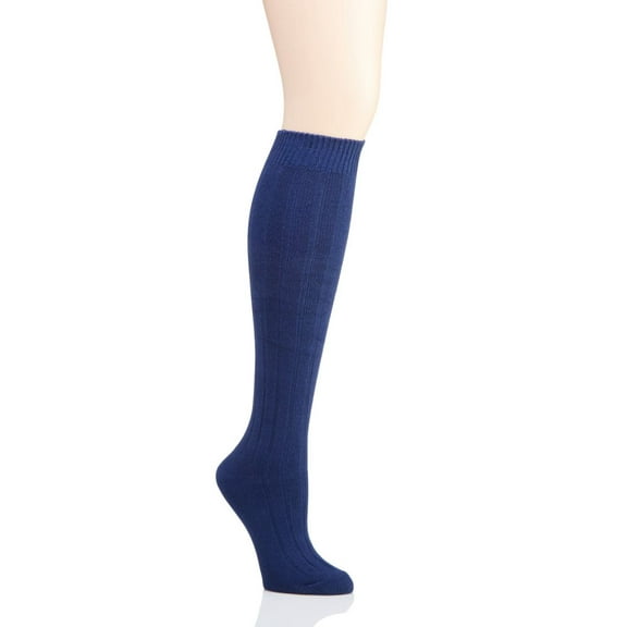 MeMoi Ribbed Cotton Blend Knee High Socks - Womens - Female, One Size, Peacoat