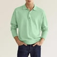 thumbnail image 2 of B91xZ Men's Long Sleeve Polo Shirt Solid Color Tops (Green,L), 2 of 5