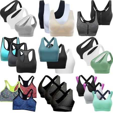 

LUXIF Sports Bra for Women Criss-Cross Back Padded Strappy Sports Bras Medium Support Yoga Bra with Removable Cups Pack of 3
