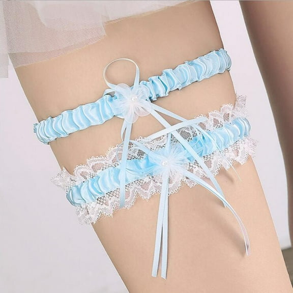 FRCOLOR Bridal Wedding Lace Ribbon Flower Garters Decorations for Bride and Bridesmaid (Blue)
