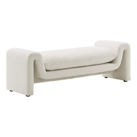 Pemberly Row 17" Upholstered Modern Boucle Fabric Bench in Ivory