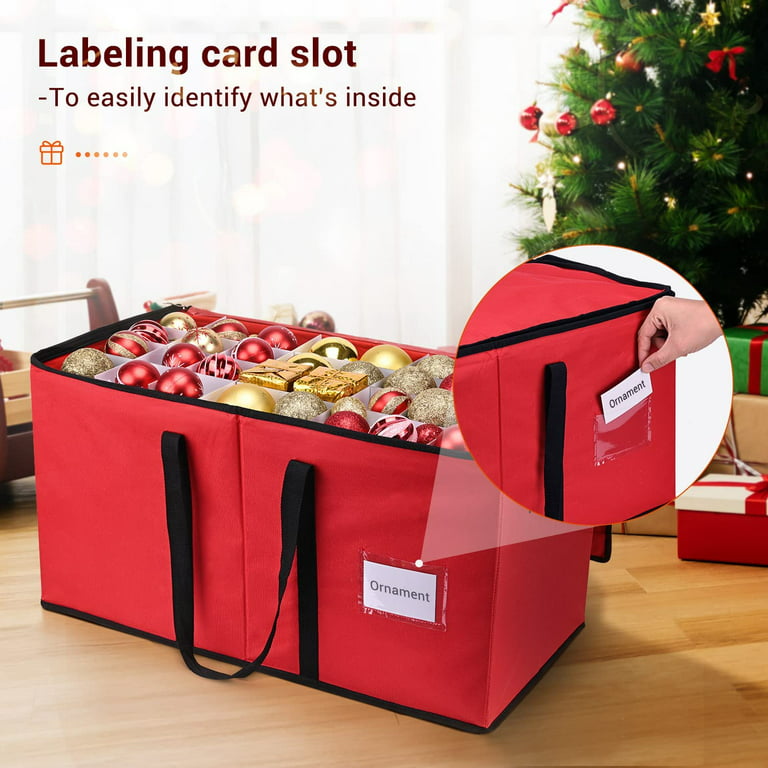 Christmas Ornament Storage Box, Xmas Decoration Organizer with Adjustable  Dividers - Keeps 128 Holiday Ornaments 3-Inch, Dual Zipper, 600D Tear-Proof
