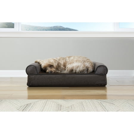 FurHaven Pet Dog Bed | Orthopedic Faux Fleece & Chenille Sofa-Style Couch Pet Bed for Dogs & Cats, Coffee, Small