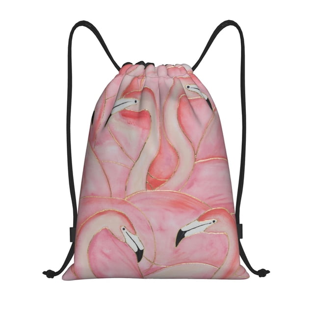 Saiise Flamingos Pattern Sports Drawstring Backpack - String Swim Gym Bag with Wet Proof Pocket for Women&Men-Small