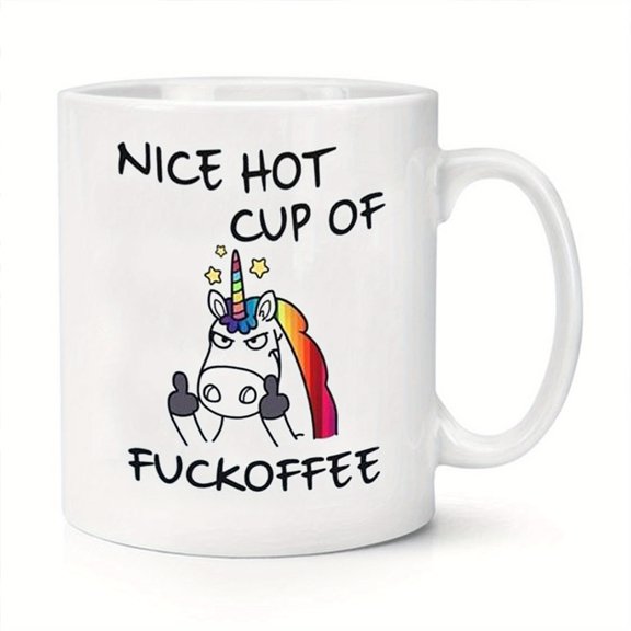 1pc, 11oz Ceramic Coffee Mug, White Creative Angry Unicorn Tea Cup, Office Portable Ceramic Mug For Hot Or Cold Drink, Novelty Gift
