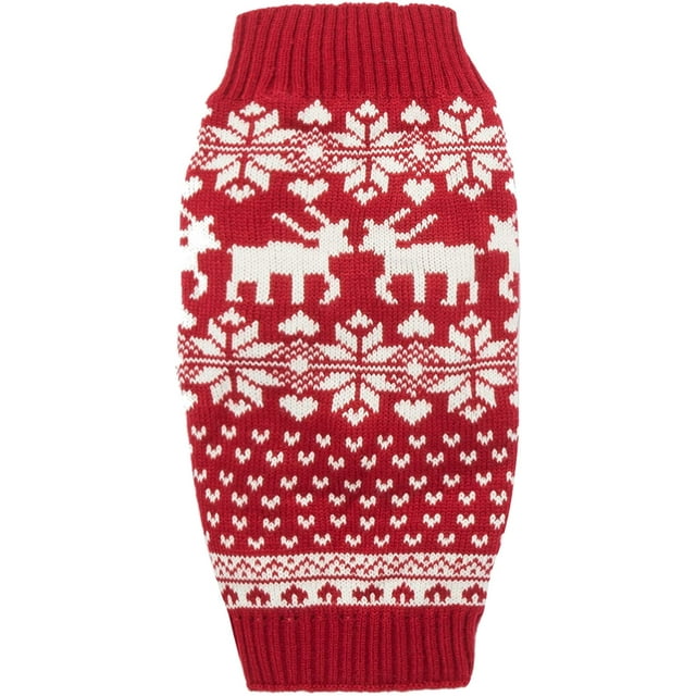 Red Christmas Reindeer Holiday Festive Dog Sweater for Large Dogs, XX-Large (XXL) Size 23" Back Length