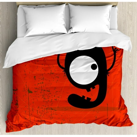Red Duvet Cover Set Cartoon Style Ilration Of The Letter G Red Duvet Cover Set Cartoon Style Ilration Of The Letter G Monster On Grunge Background Decorative Bedding With Pillow Shams Black And